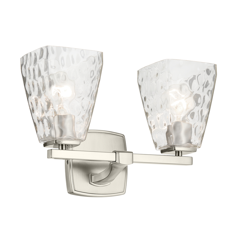 Marant 14.25" 2-Light Vanity Light with Clear Water Glass in Brushed Nickel