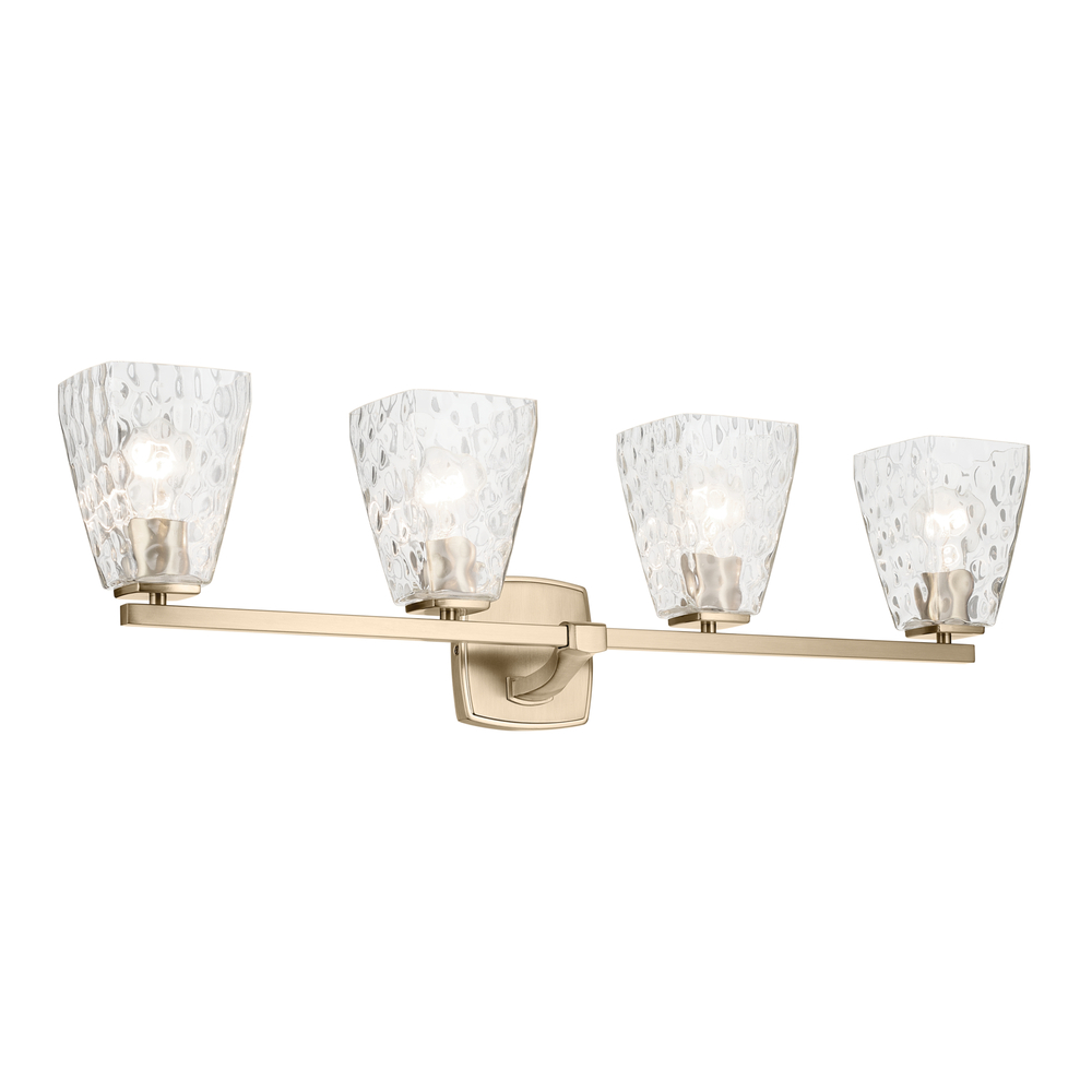 Marant 33.25" 4-Light Vanity Light with Clear Water Glass in Champagne Bronze