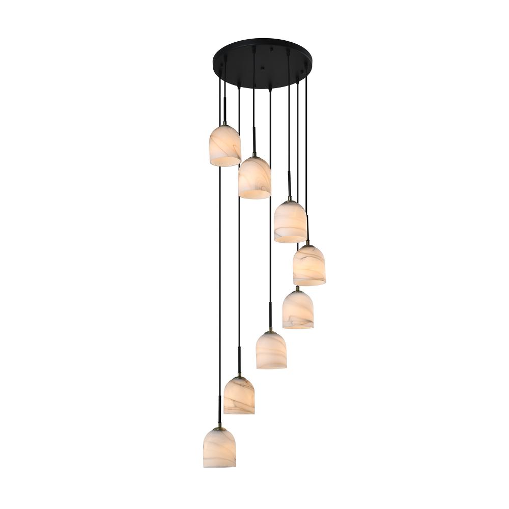 Crema 8 Light Chandelier 18.5", Black, Brushed Brass with Alabaster style glass