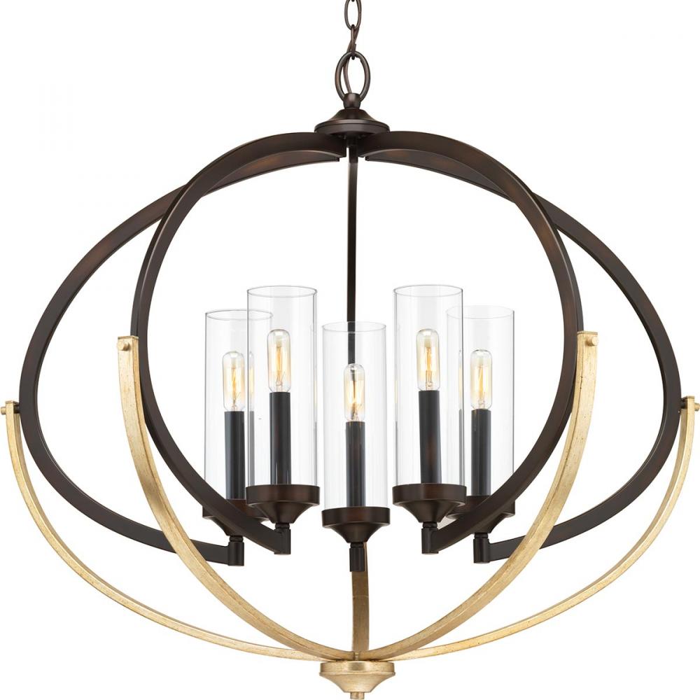 Evoke Collection Five-Light Antique Bronze Clear Glass Luxe Chandelier Light