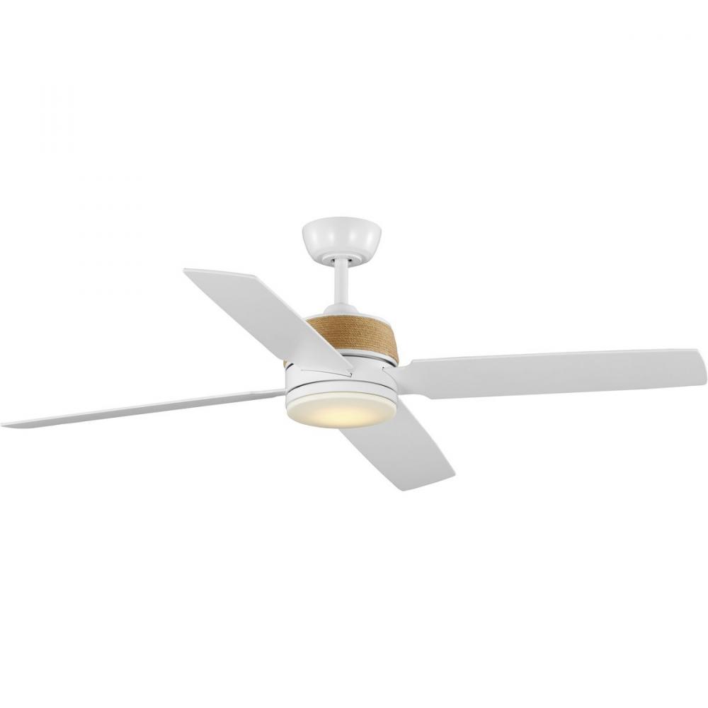 Schaffer II Collection 56 in. Four-Blade Satin White Modern Organic Ceiling Fan with Integrated LED