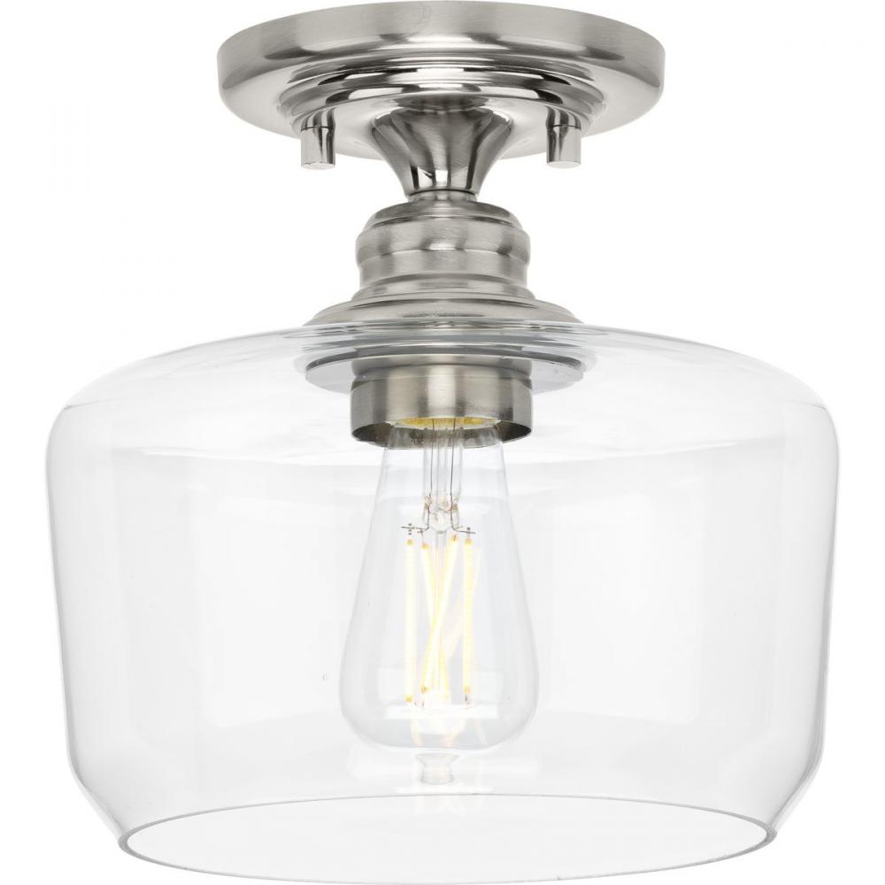 Aiken Collection One-Light Brushed Nickel Clear Glass Farmhouse Flush Mount Light