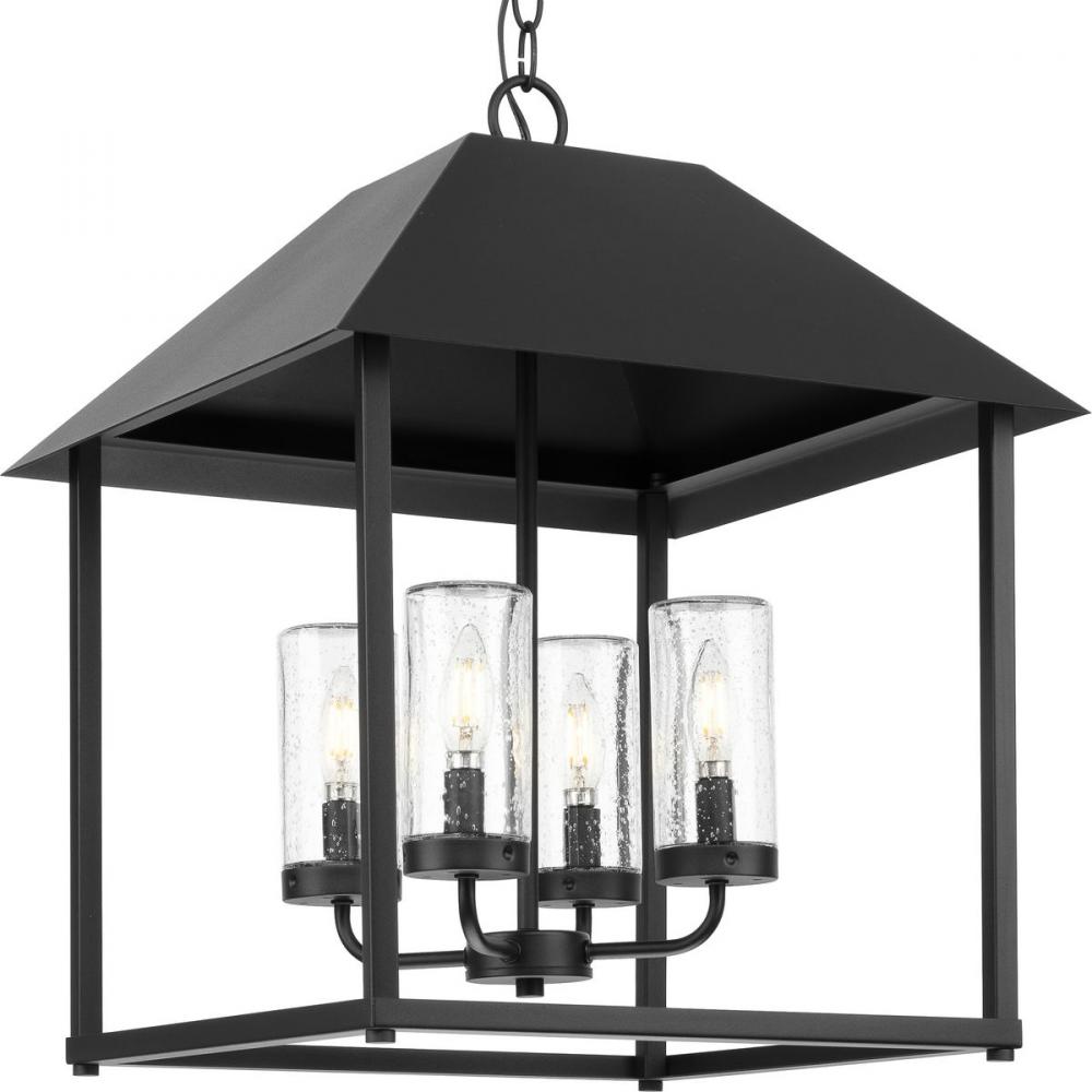 Chapel Collection Four-Light Textured Black Modern Farmhouse Outdoor Living Pendant