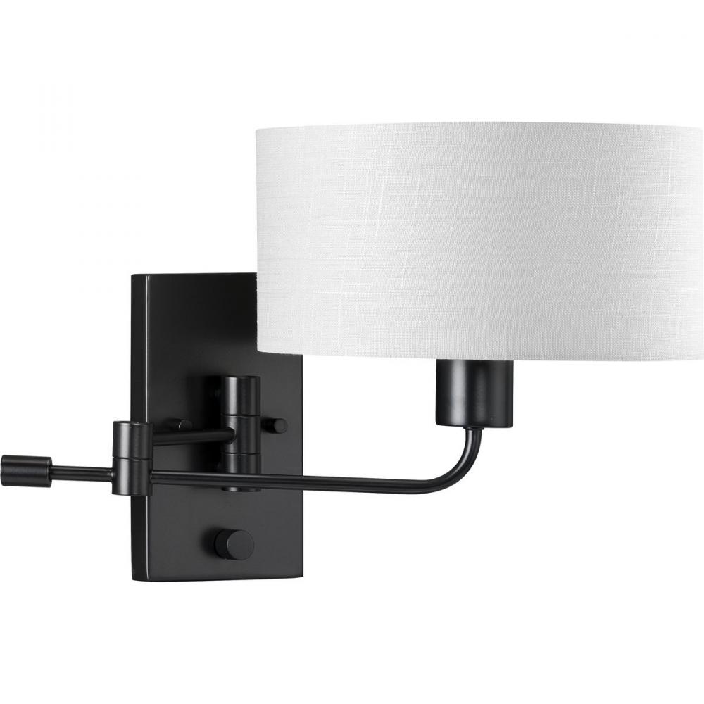 Carrick Collection One-Light Matte Black Summer Linen Shade Transitional Wall Light