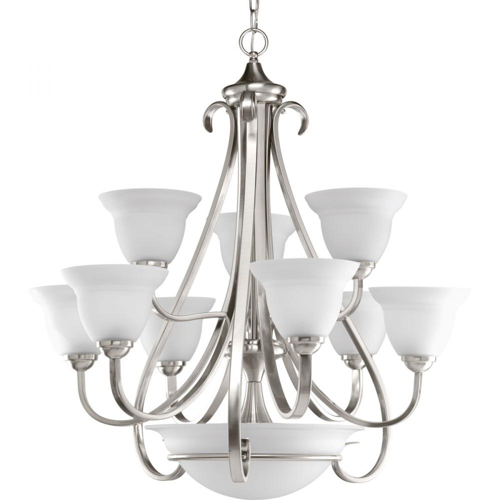 Torino Collection Nine-Light Brushed Nickel Etched Glass Transitional Chandelier Light