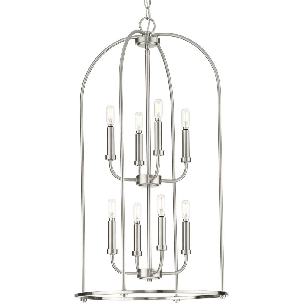 Leyden Collection Eight-Light Brushed Nickel Farmhouse Style Foyer Pendant Light