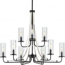 Progress P400210-031 - Riley Collection Nine-Light Matte Black Clear Glass New Traditional Chandelier Light