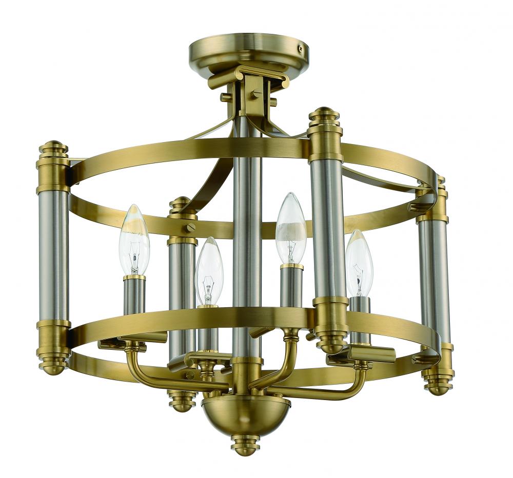 Stanza 4 Light Semi Flush in Brushed Polished Nickel/Satin Brass