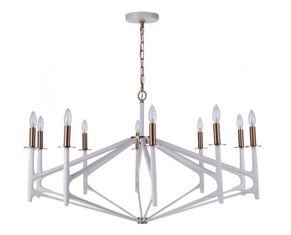 The Reserve 10 Light Chandelier in Matte White/Satin Brass