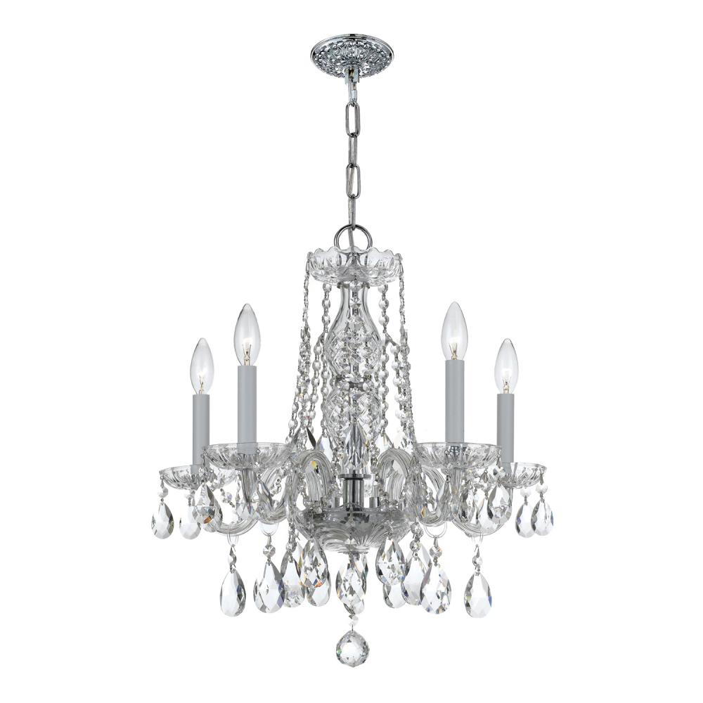 Traditional Crystal 5 Light Hand Cut Crystal Polished Chrome Chandelier