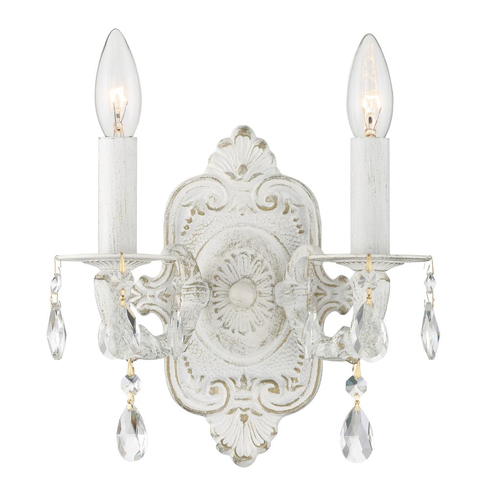 Paris Market 2 Light Clear Crystal Antique White Sconce