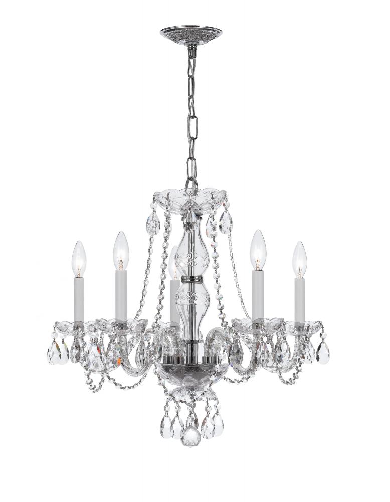 Traditional Crystal 5 Light Clear Italian Crystal Polished Chrome Chandelier