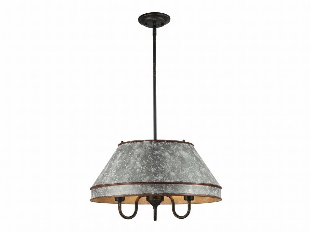 Jasper 3-Light Pendant in Antique Black Iron with Galvanized Steel