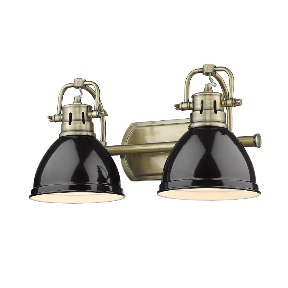 Duncan 2 Light Bath Vanity in Aged Brass with Black Shades