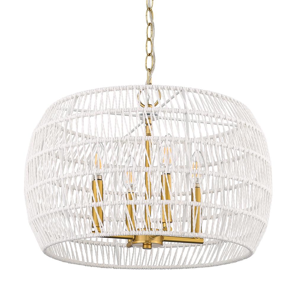 Ellie 4 Light Chandelier in Modern Brushed Gold with Bleached White Raphia Rope Shade