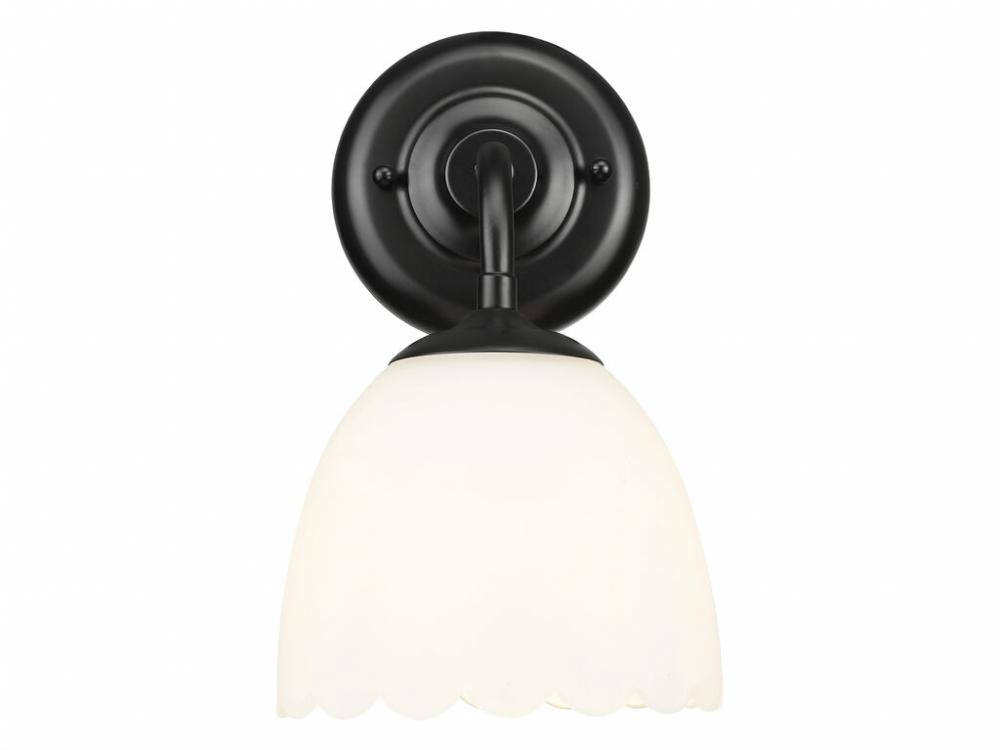 Dorinda 1-Light Wall Sconce in Matte Black with Opal Glass