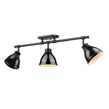 Golden 3602-3SF BLK-BK - Duncan 3 Light Semi-Flush - Track Light in Matte Black with Black Shades