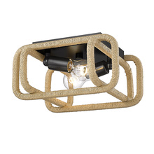 Golden 6085-FM BLK-NR - Camden 2 Light Flush Mount in Matte Black with Natural Raphia Rope Shade