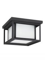 Generation Lighting 7903997S-12 - Hunnington contemporary 1-light outdoor exterior led outdoor ceiling flush mount in black finish wit