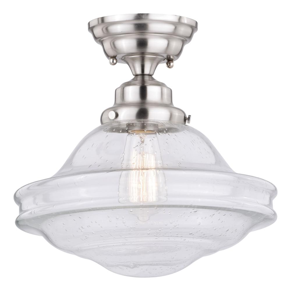 Huntley 12-in Semi Flush Ceiling Light Clear Glass Satin Nickel