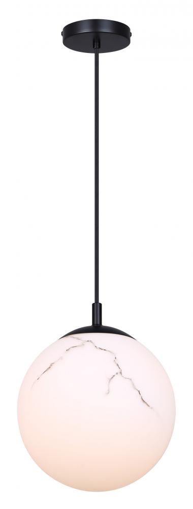 HALSEY 60-Watt 1 Light Black Transitional Pendant with Grey Marbled Glass Shade