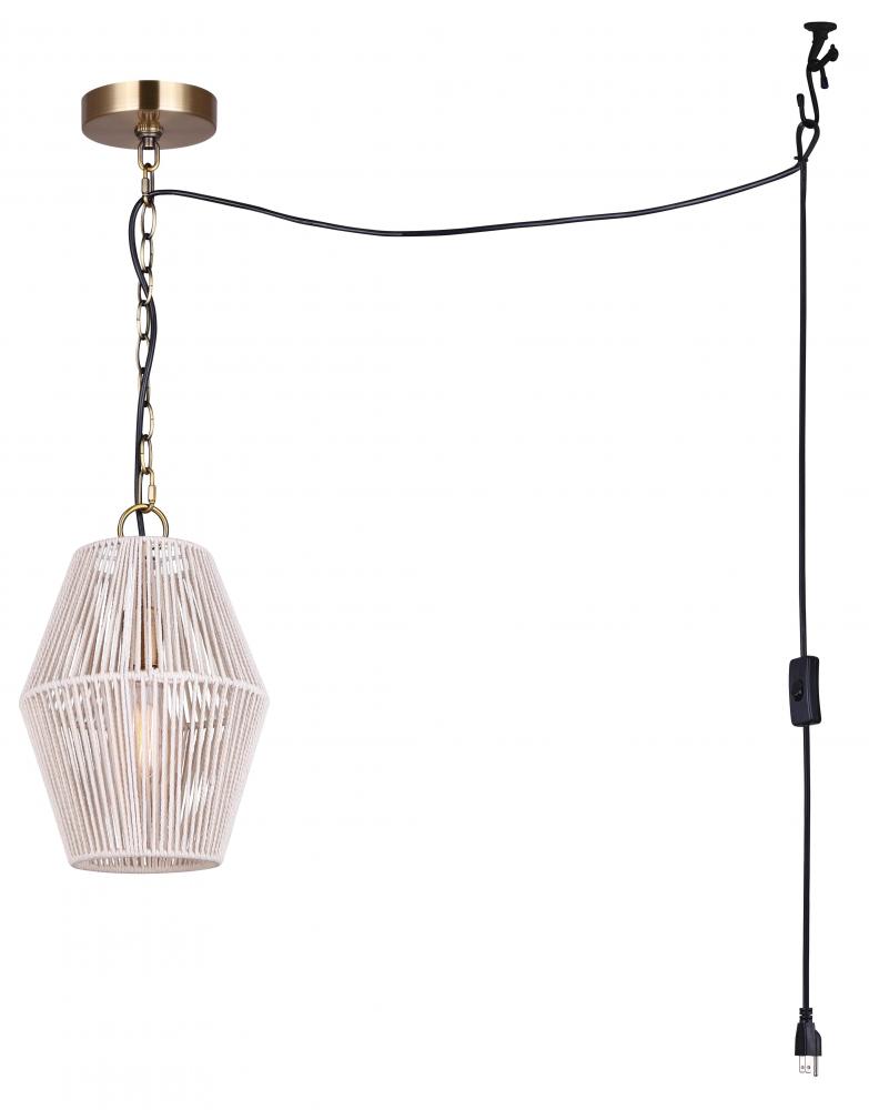 KLIMA 60-Watt 1 Light Gold Casual Pendant with White String Shade