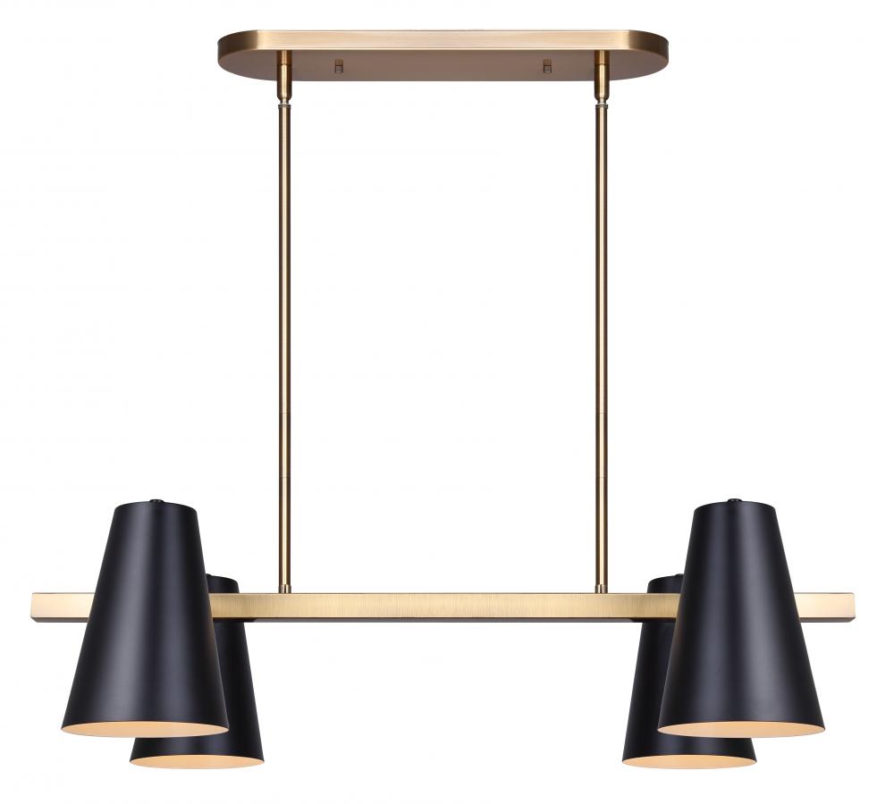 HARKEN 60-Watt 4 Light Matte Black and Gold Mid Century Modern Pendant with Black Metal Shade