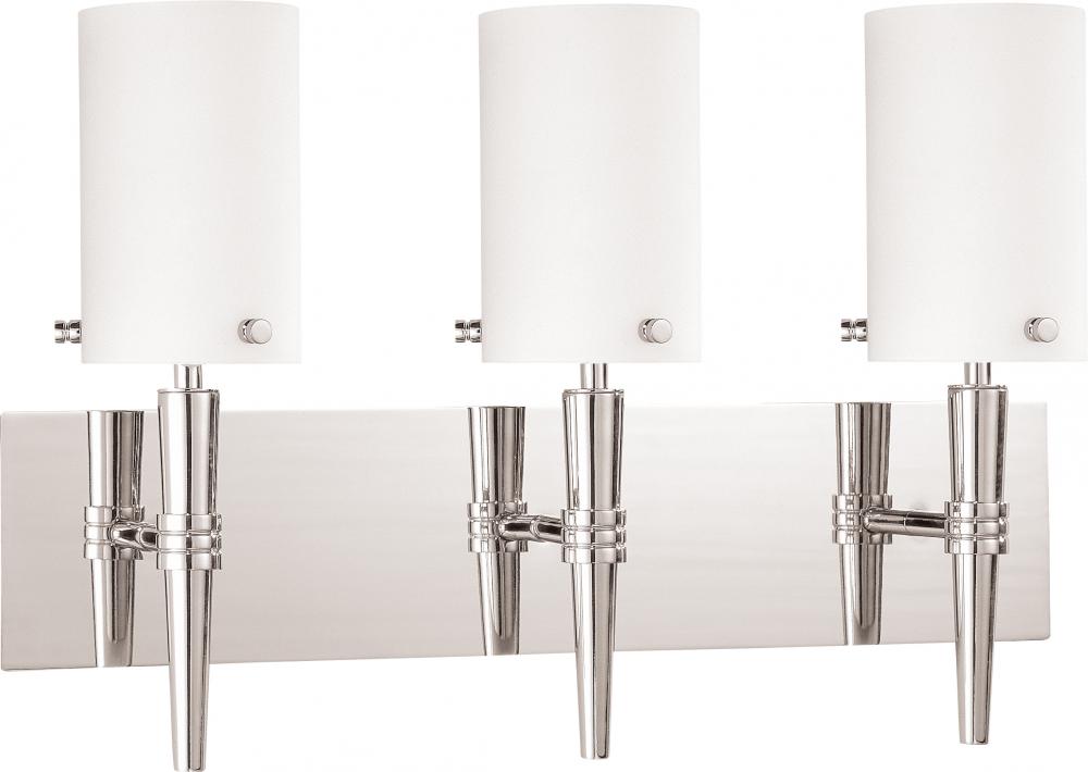 3-Light Vanity Fixture in Polished Chrome Finish with White Opal Glass and (3) 13W GU24 Lamps