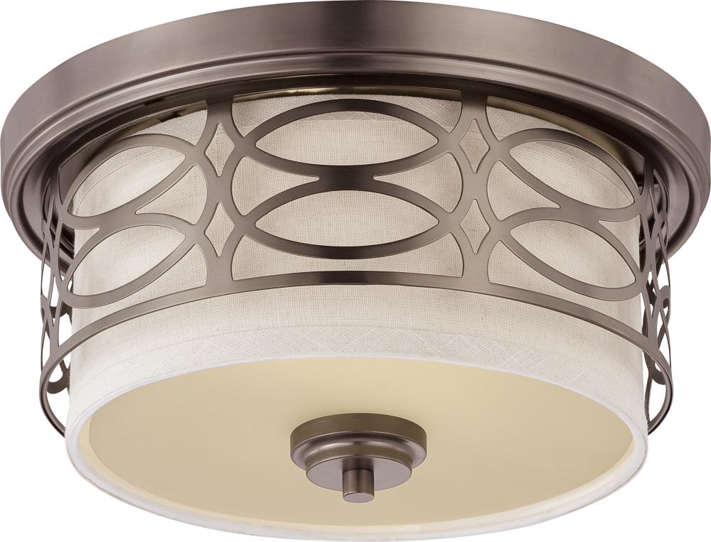 Harlow - 2 Light Flush Dome with Khaki Fabric Shade - Hazel Bronze Finish