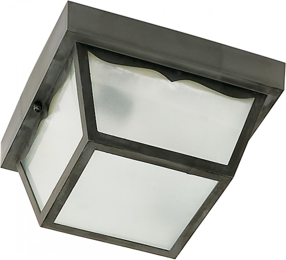 1 Light - 8" Carport Flush with Frosted Acrylic Panels - Black Finish