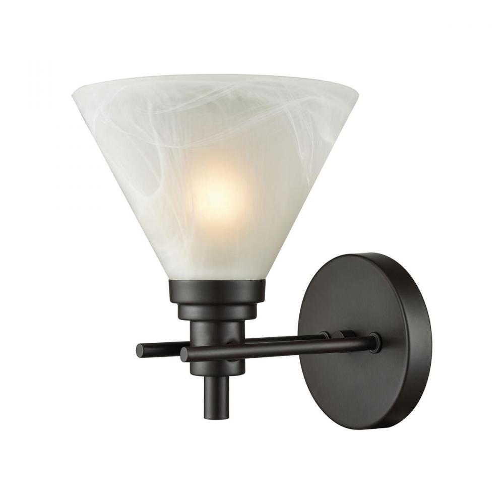 Pemberton 1-Light Vanity Lamp in Oil Rubbed Bronze with White Marbleized Glass